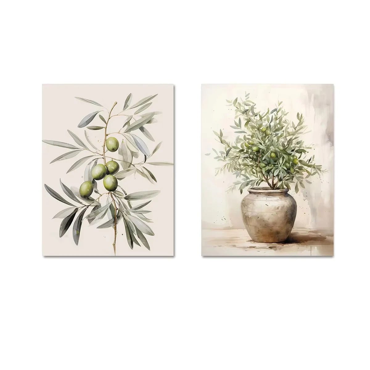 2pcs/set Neutral Olive Tree Shadow Vase Canvas Print Poster Retro Botanical Landscape Art Print Home Decor Art Poster Gifts