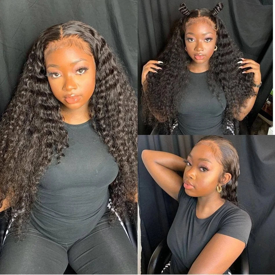 Transparent 13x4 13x6 HD Water Wave Lace Front Wig Kinky Curly Human Hair Wigs Deep Wave Lace Frontal Wigs For Women Pre Plucked