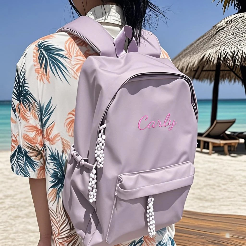Embroidered Custom - College-Style Backpack, Made of Solid Colour High-Quality Fabric, Large Capacity, Stylish and Simple Fresh.