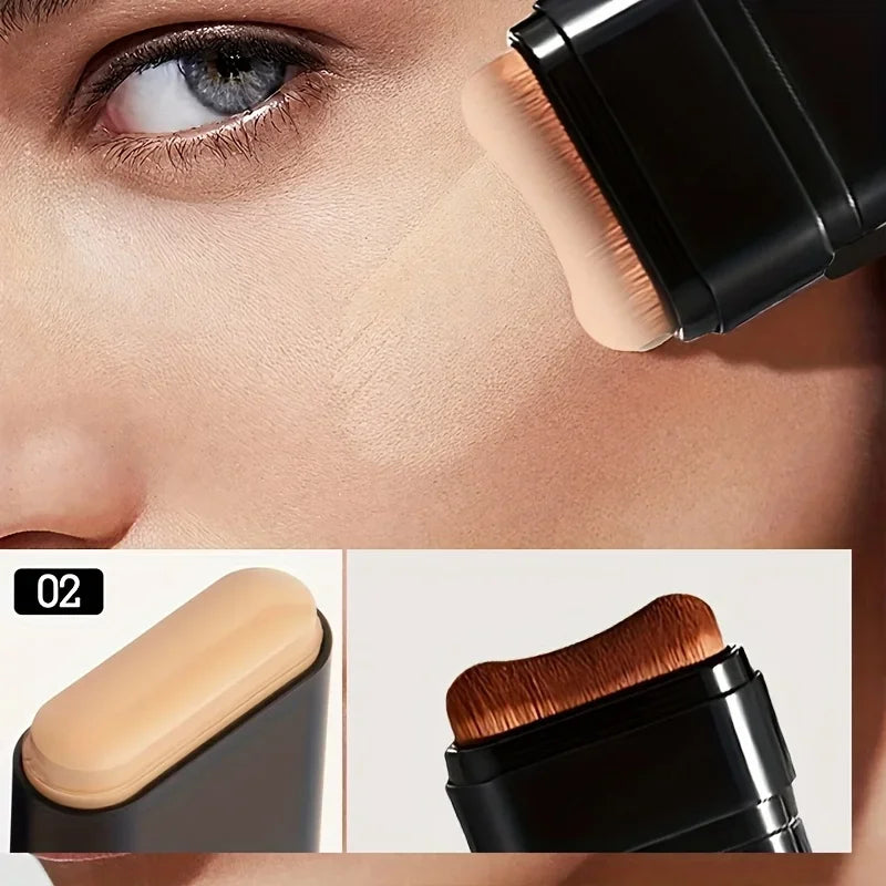 Watery Double-Headed Foundation Stick with Brush, Natural Long-Lasting Flawless Makeup For Facial Concealer Cosmetics
