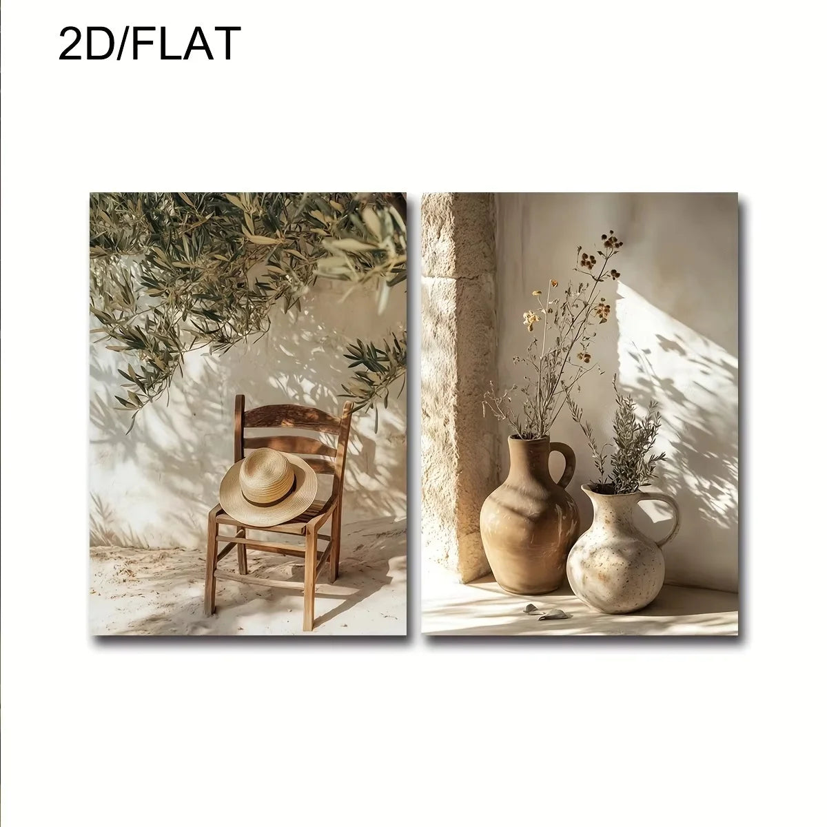 2pcs/set Neutral Olive Tree Shadow Vase Canvas Print Poster Retro Botanical Landscape Art Print Home Decor Art Poster Gifts