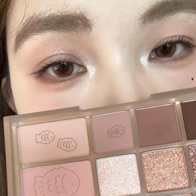 12Color Pink Brown Eye Shadow Tray Pearl Glitter Earth Matte Chocolate Eyeshadow Palette Korea Low Saturation Eye Pigment Makeup