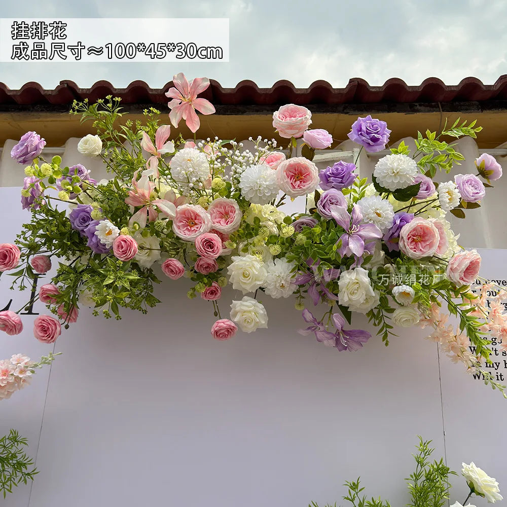 Outdoor Wedding Decoration Artificial Flowers Hanging Flower Row Road Leading Floor Flower Row Flower Ball Floral Backdrop Decor