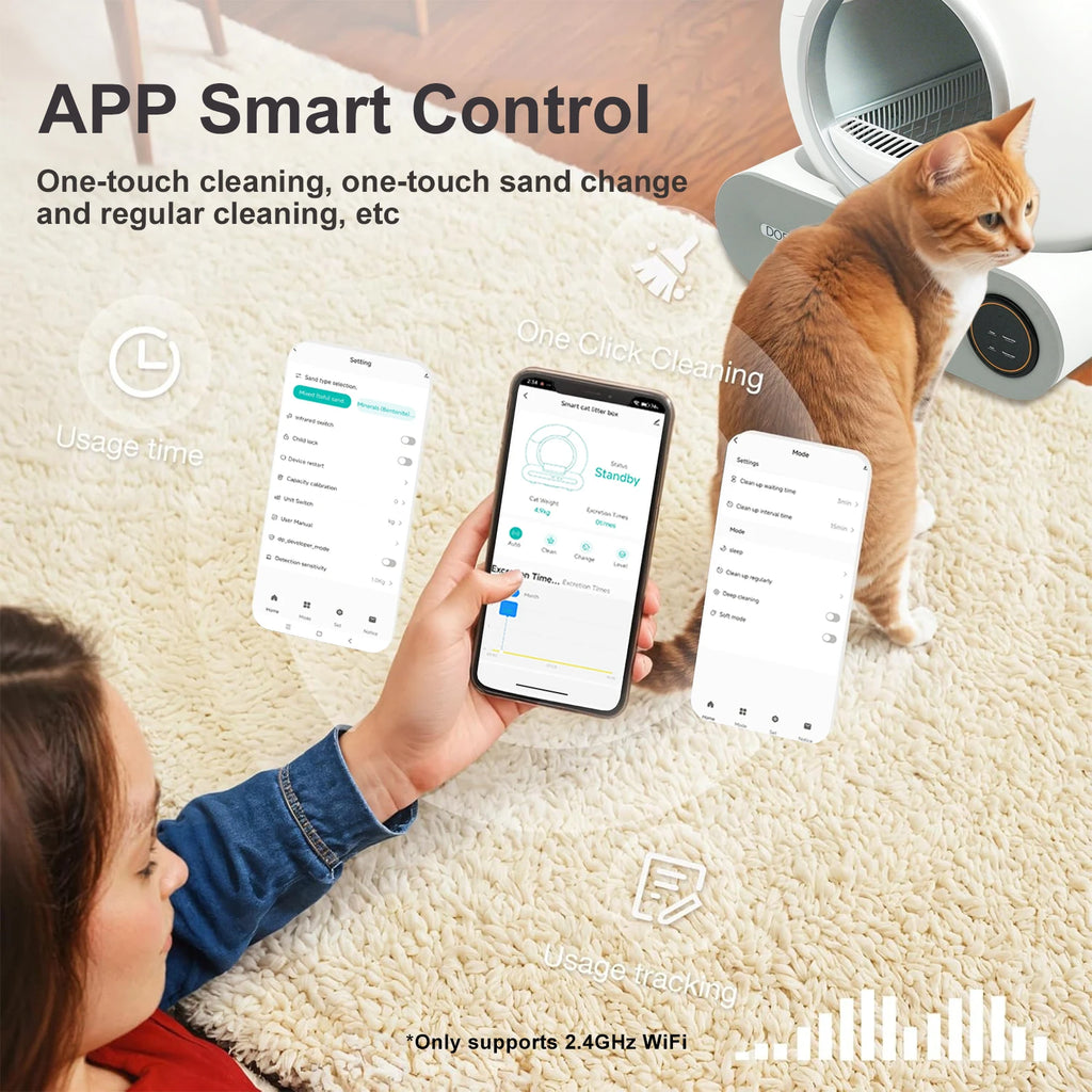 DOEL 2026 Upgrade Automatic Smart Litter Box, Self-Cleaning Cat Litter Box 65L Large Capacity, APP Control, 2.4G WiFi Only, Ion Odor Neutralization, Compatible with Clumping Litters, Ideal for Multi-Cat Homes