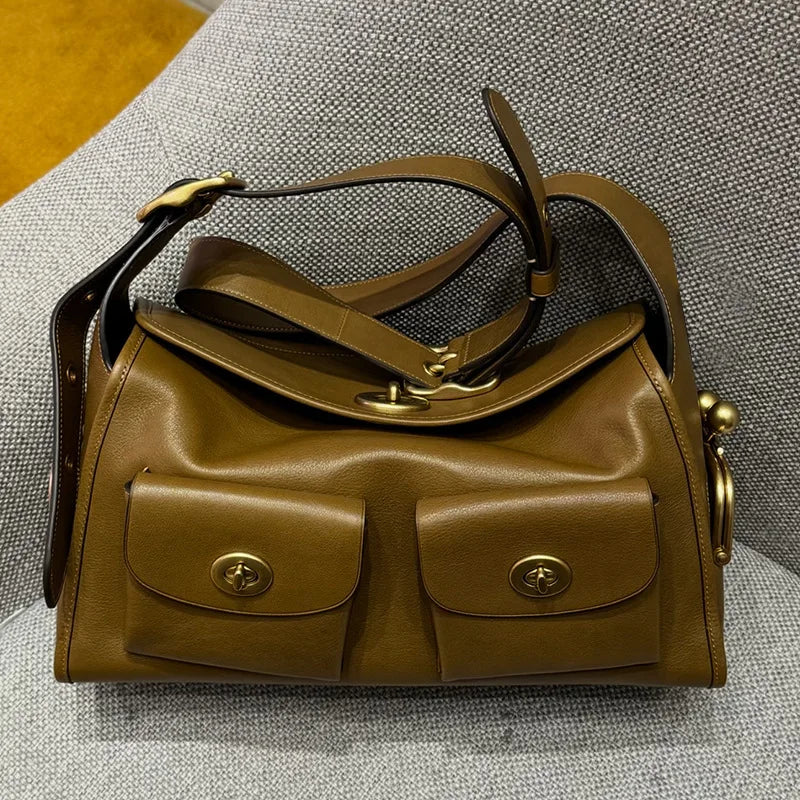Vintage Style Shoulder Hand Bags Women Lady Soft Pu Leather Bags Big Capacity Zipper Closure Underarm Bag Multi Pocket Daily Bag