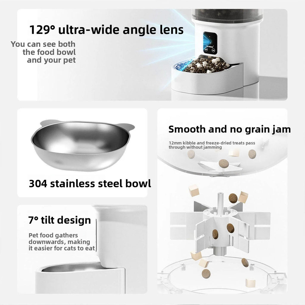 HD Video Automatic Pet Feeder for Cats Dogs 4L Smart Timed Quantitative Food Dispenser with Stainless Steel Bow Pet Supplies
