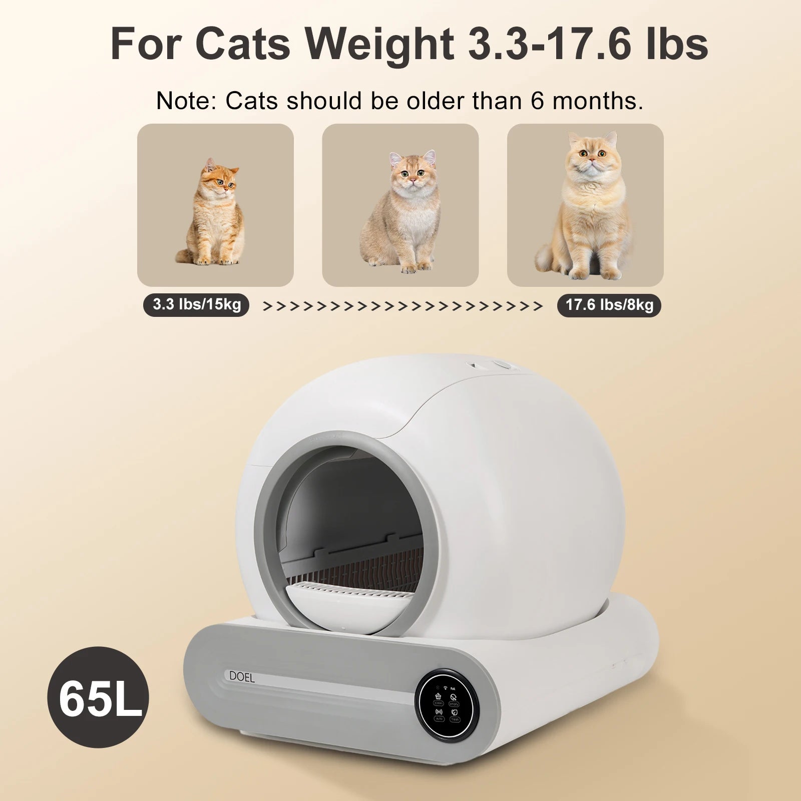 DOEL 2026 Upgrade Automatic Smart Litter Box, Self-Cleaning Cat Litter Box 65L Large Capacity, APP Control, 2.4G WiFi Only, Ion Odor Neutralization, Compatible with Clumping Litters, Ideal for Multi-Cat Homes