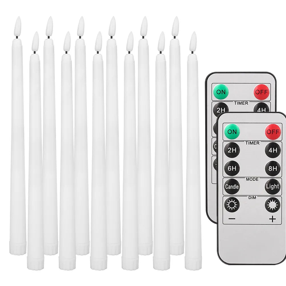 LED Flameless Taper Candles Flickering with 10-Key Remote 11" Battery Operated Ivory Candlesticks Christmas Home Wedding Decor