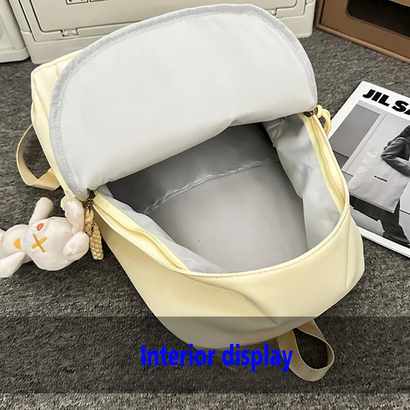 Embroidered Custom - College-Style Backpack, Made of Solid Colour High-Quality Fabric, Large Capacity, Stylish and Simple Fresh.
