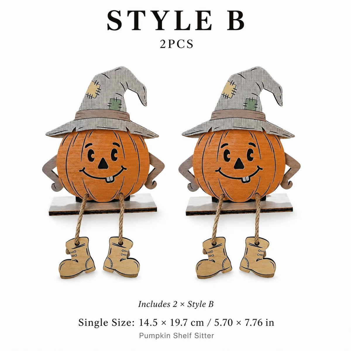 3PCS Fall Wooden Shelf Sitters, Pumpkin Scarecrow Highland Cow Dangling Leg Table Decor for Thanksgiving Halloween Home