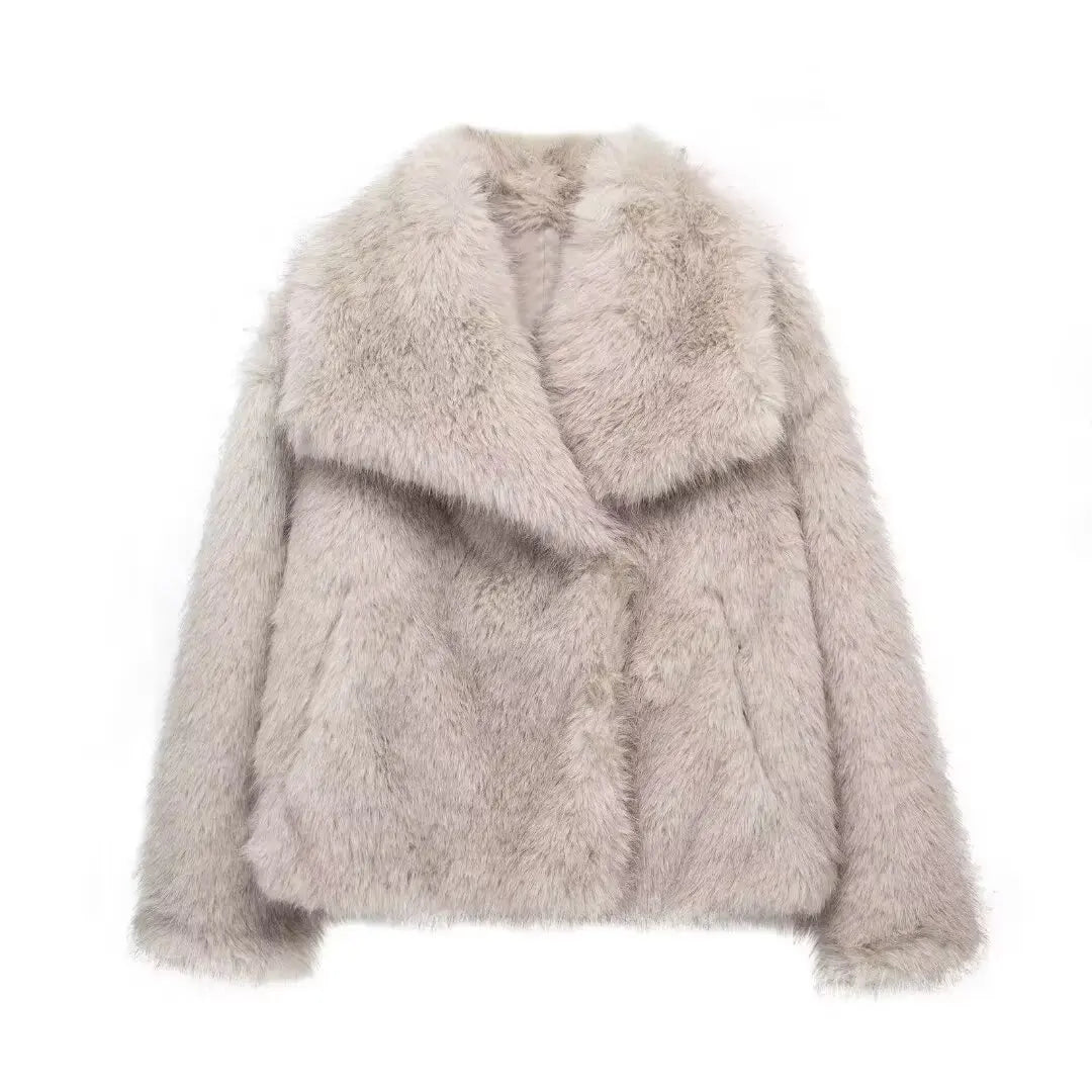 KONDALA Elegant Fur Coat Women Fall Winter Fashion Warm Faux Fur Brown Coat 2025 New Fashion Vintage Casual Female Jacket Coat