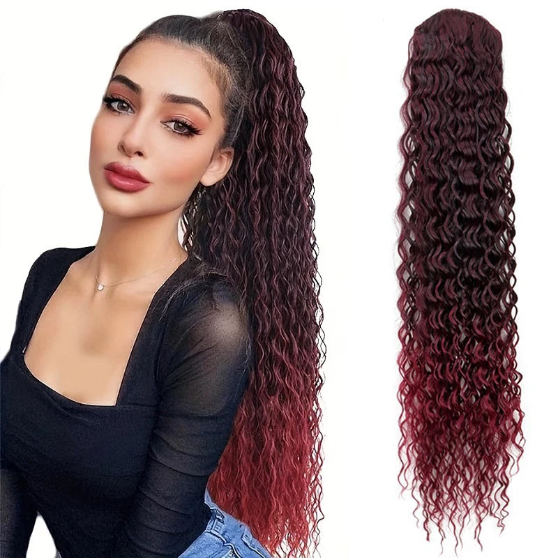 Synthetic Long Water Wave Curly Drawstring Ponytail Hair Extension Fashion Hairpiece for Women Daily Use Party