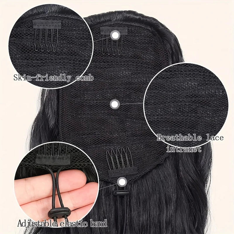 Synthetic Long Water Wave Curly Drawstring Ponytail Hair Extension Fashion Hairpiece for Women Daily Use Party