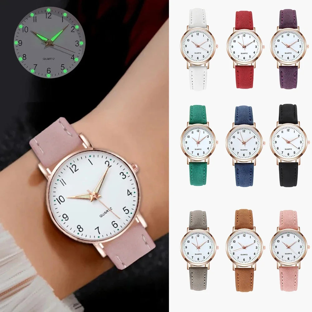 Women Watches Luminous Simple Vintage Small Watch Leather Strap Casual Sports Wrist Clock Dress Wristwatches Reloj Mujer