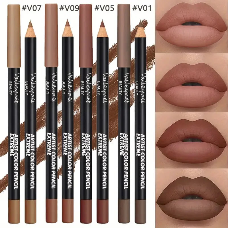 4pcs/Set lip liner set and eyeliner set Nude Brown Collection Long-lasting Matte Waterproof Lipstick Set Women'S Lip Cosmetics