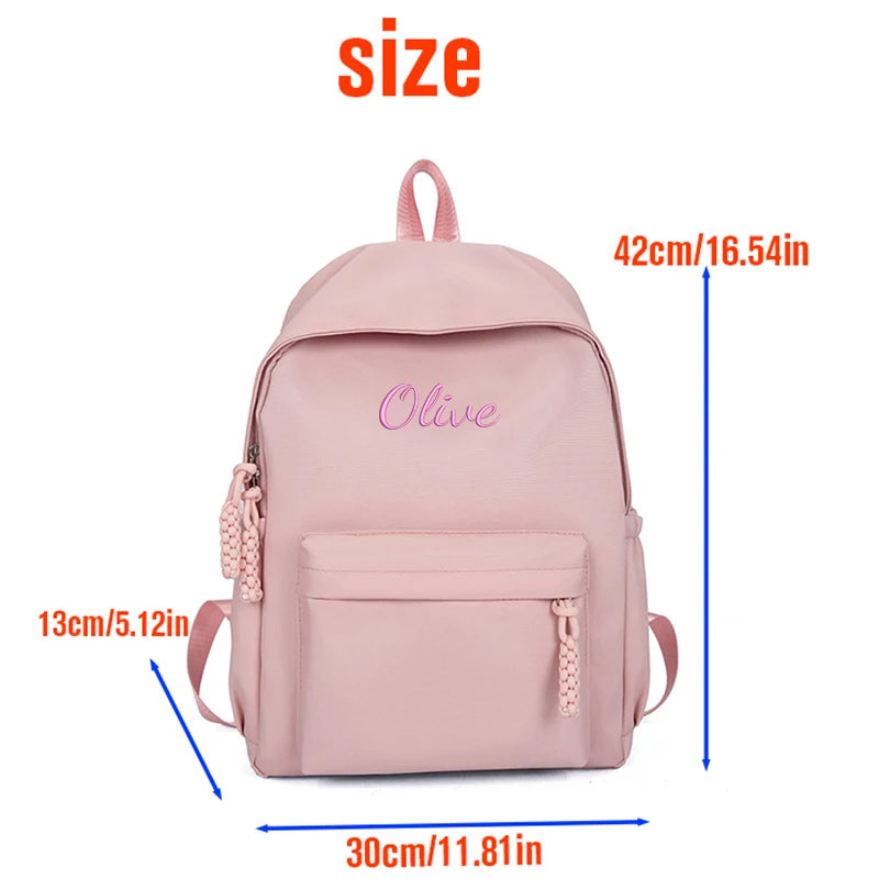 Embroidered Custom - College-Style Backpack, Made of Solid Colour High-Quality Fabric, Large Capacity, Stylish and Simple Fresh.