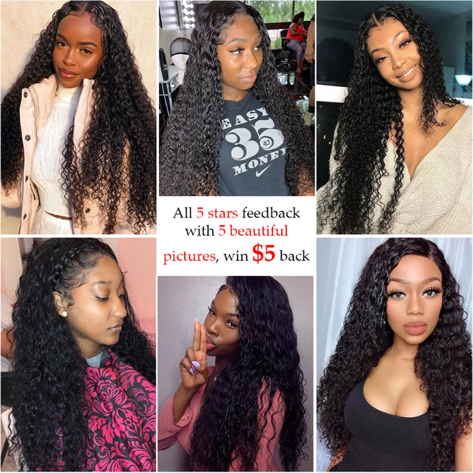 Transparent 13x4 13x6 HD Water Wave Lace Front Wig Kinky Curly Human Hair Wigs Deep Wave Lace Frontal Wigs For Women Pre Plucked