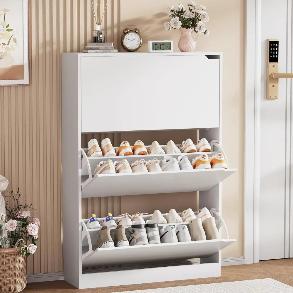Wood Freestanding Shoe Cabinet,3 Flip Drawers & Adjustable Shelves,Entryway Storage, Custom
