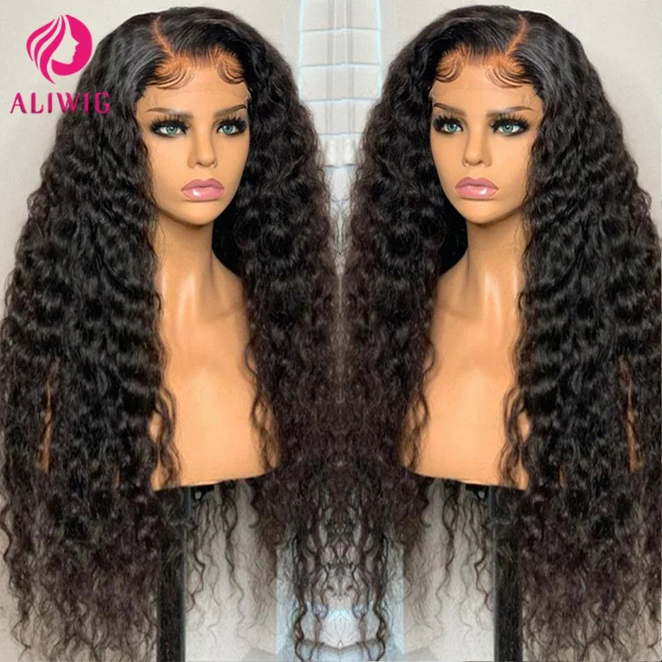 Transparent 13x4 13x6 HD Water Wave Lace Front Wig Kinky Curly Human Hair Wigs Deep Wave Lace Frontal Wigs For Women Pre Plucked