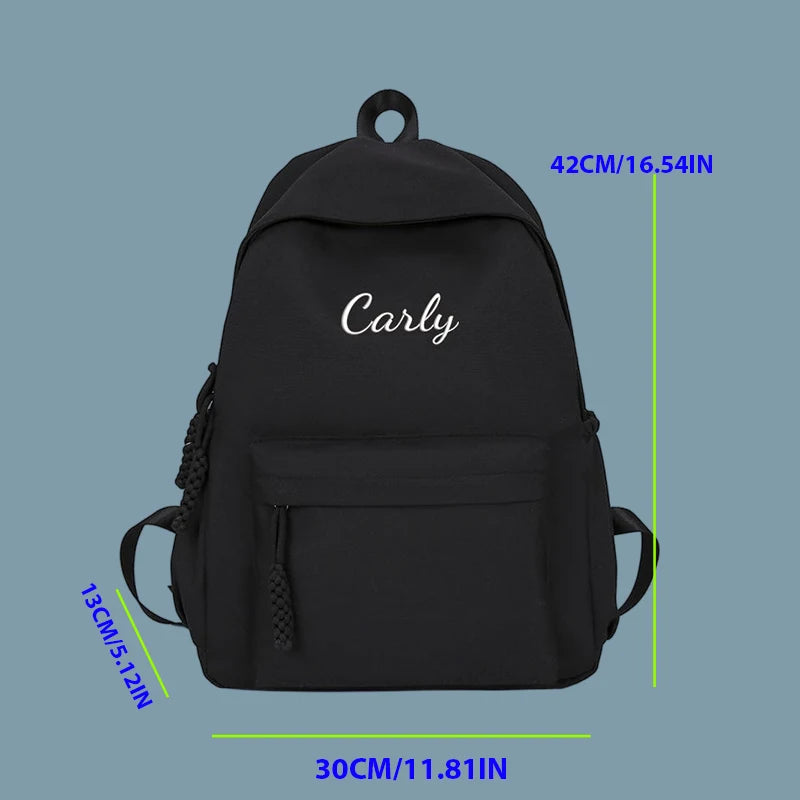 Embroidered Custom - College-Style Backpack, Made of Solid Colour High-Quality Fabric, Large Capacity, Stylish and Simple Fresh.