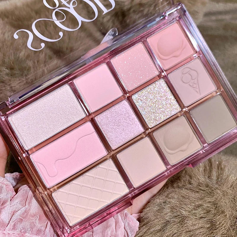 12Color Pink Brown Eye Shadow Tray Pearl Glitter Earth Matte Chocolate Eyeshadow Palette Korea Low Saturation Eye Pigment Makeup
