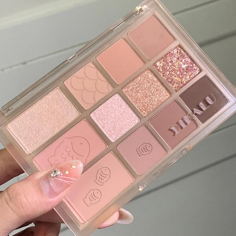 12Color Pink Brown Eye Shadow Tray Pearl Glitter Earth Matte Chocolate Eyeshadow Palette Korea Low Saturation Eye Pigment Makeup