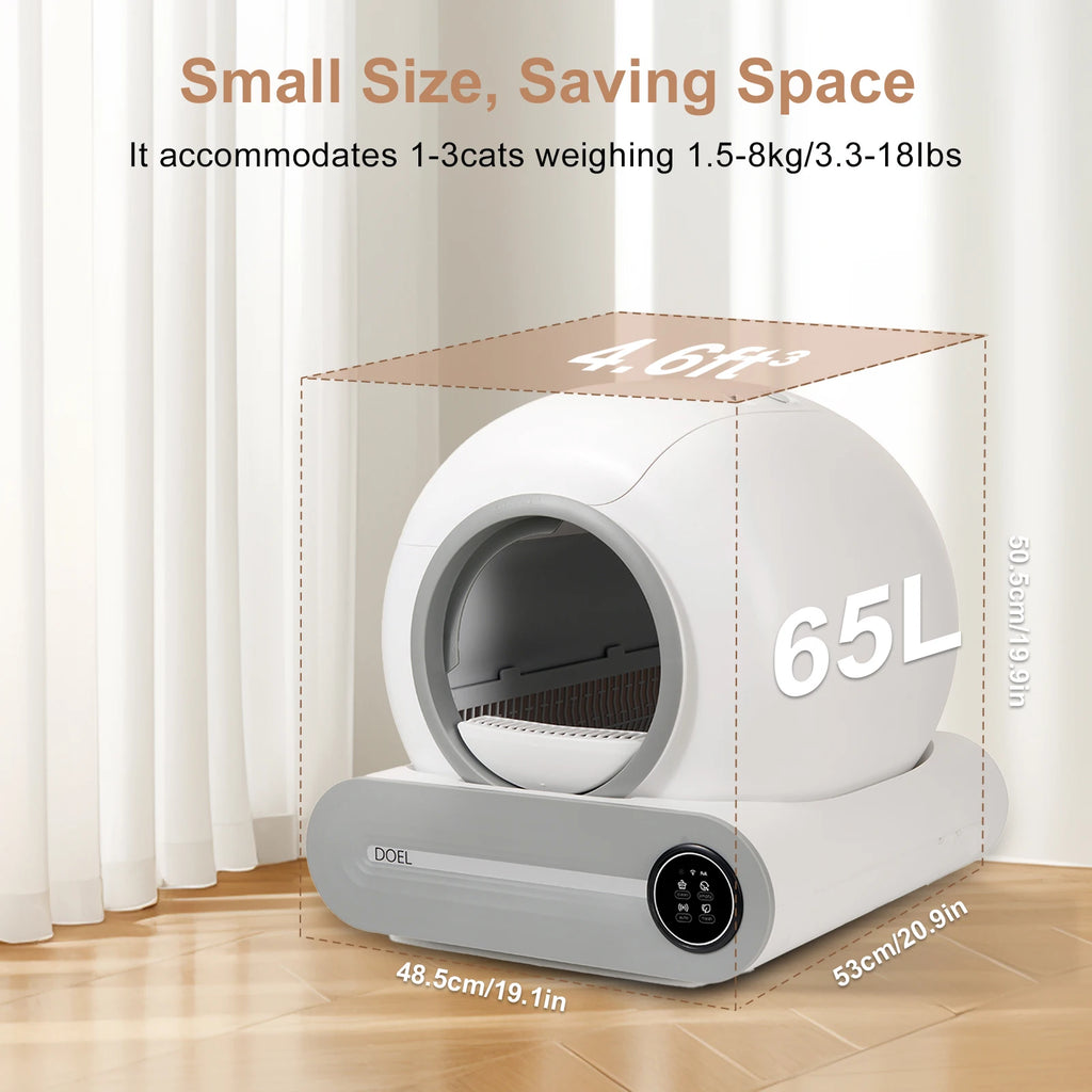 DOEL 2026 Upgrade Automatic Smart Litter Box, Self-Cleaning Cat Litter Box 65L Large Capacity, APP Control, 2.4G WiFi Only, Ion Odor Neutralization, Compatible with Clumping Litters, Ideal for Multi-Cat Homes