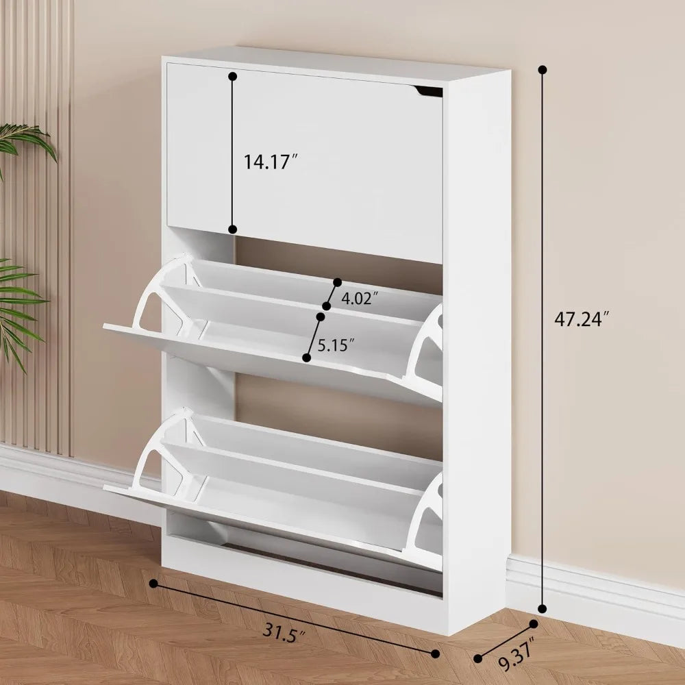 Wood Freestanding Shoe Cabinet,3 Flip Drawers & Adjustable Shelves,Entryway Storage, Custom