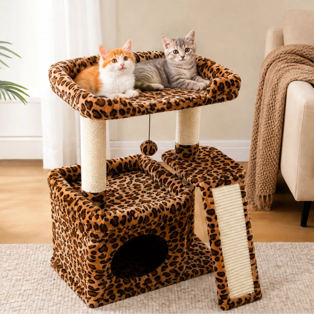 Small Cat Tree for Indoor Cat Tower with Sisal Scratching Post and Pad Wide Top Perch Large Cat Condo Cat Scratchers Cat Toys