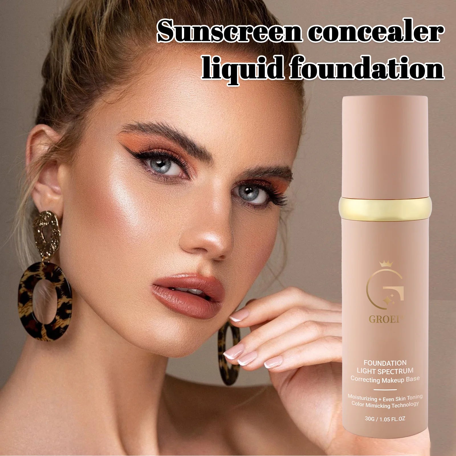 4-in-1 Foundation Liquid Makeup Serum Liquid Hydrating Full Coverage Concealer Light Spectrum Sunscreen SPF 50 Korean Makeup