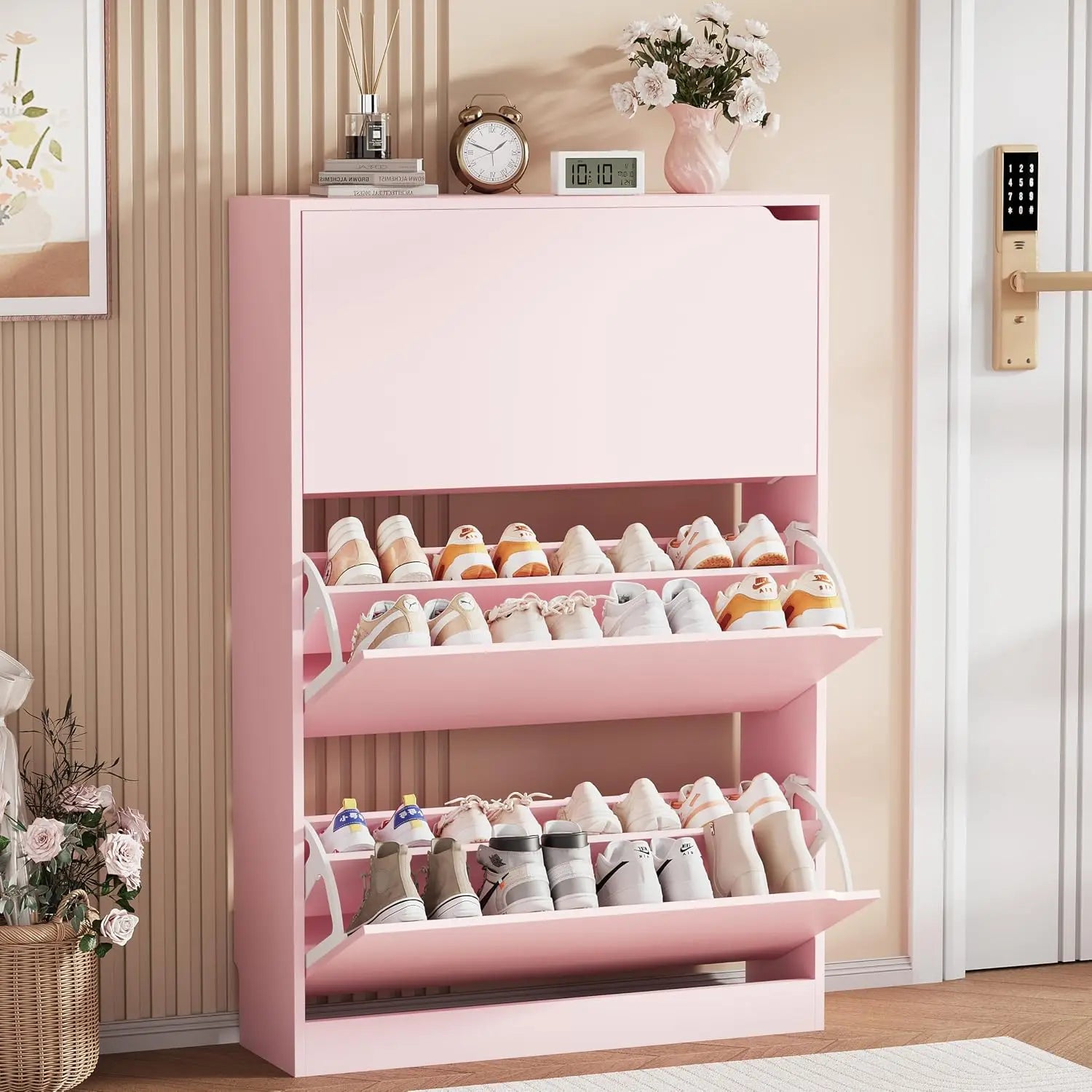 Wood Freestanding Shoe Cabinet,3 Flip Drawers & Adjustable Shelves,Entryway Storage, Custom