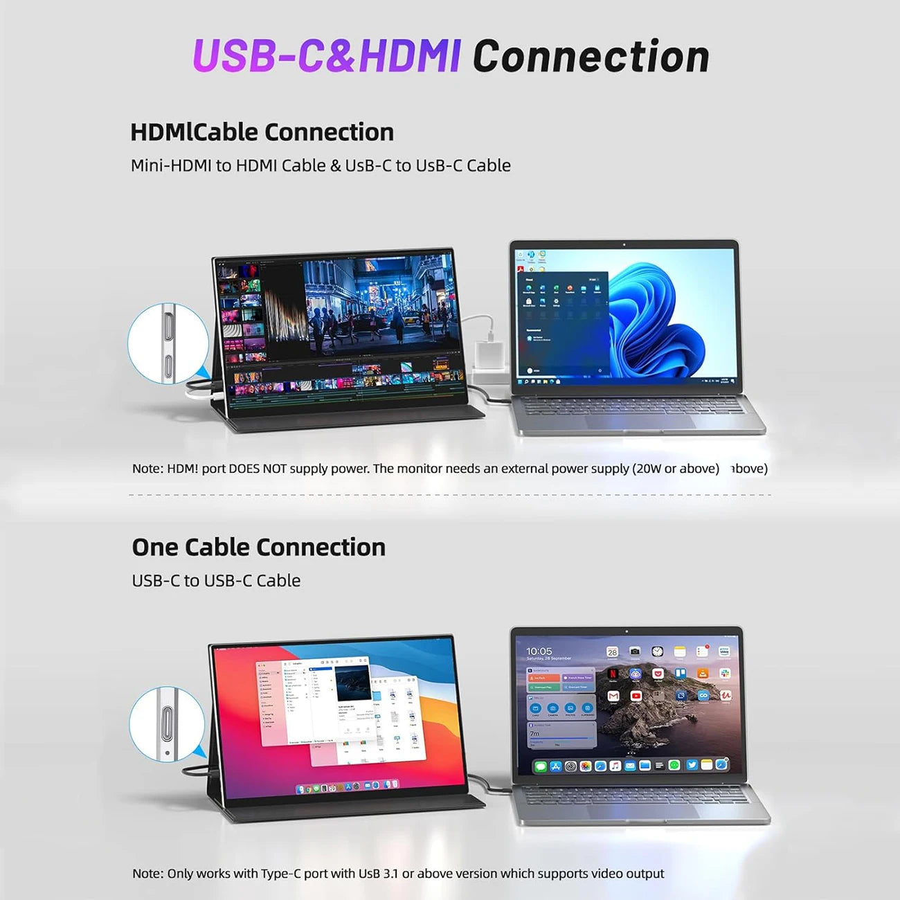 SIBOLAN 4K OLED 15.6" Touch Portable Monitor  16:10 UHD USB C HDMI 100%sRGB External Gaming Display for Phone Xbox Switch Laptop