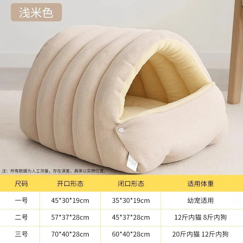 New Detachable Enclosed Dog Bed For Winter Warmth Thicken Comfortable Soft Pet Bed Small Cat Dog Sleeping Bag Dogs Beds Mats
