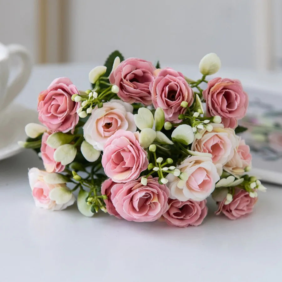 Artificial Flowers Silk Rose Wedding Bridal Bouquet Home Table Outdoor Garden Archway Ultraviolet Proof DIY Gift Room Decoration