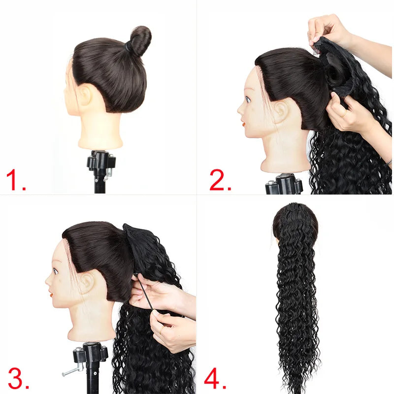 Synthetic Long Water Wave Curly Drawstring Ponytail Hair Extension Fashion Hairpiece for Women Daily Use Party