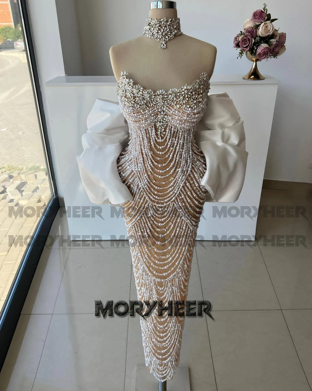 Rhinestone Beading Evening Gown — Scoop Neck Cape, Mermaid Pageant Dress, Custom Plus Size