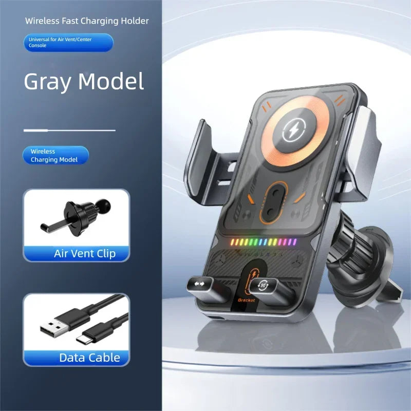 Auto-Clamping Wireless Car Charger Mount — 15W Fast Charging, Air Vent, 360° Rotation