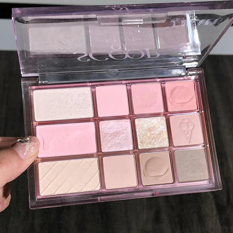 12Color Pink Brown Eye Shadow Tray Pearl Glitter Earth Matte Chocolate Eyeshadow Palette Korea Low Saturation Eye Pigment Makeup