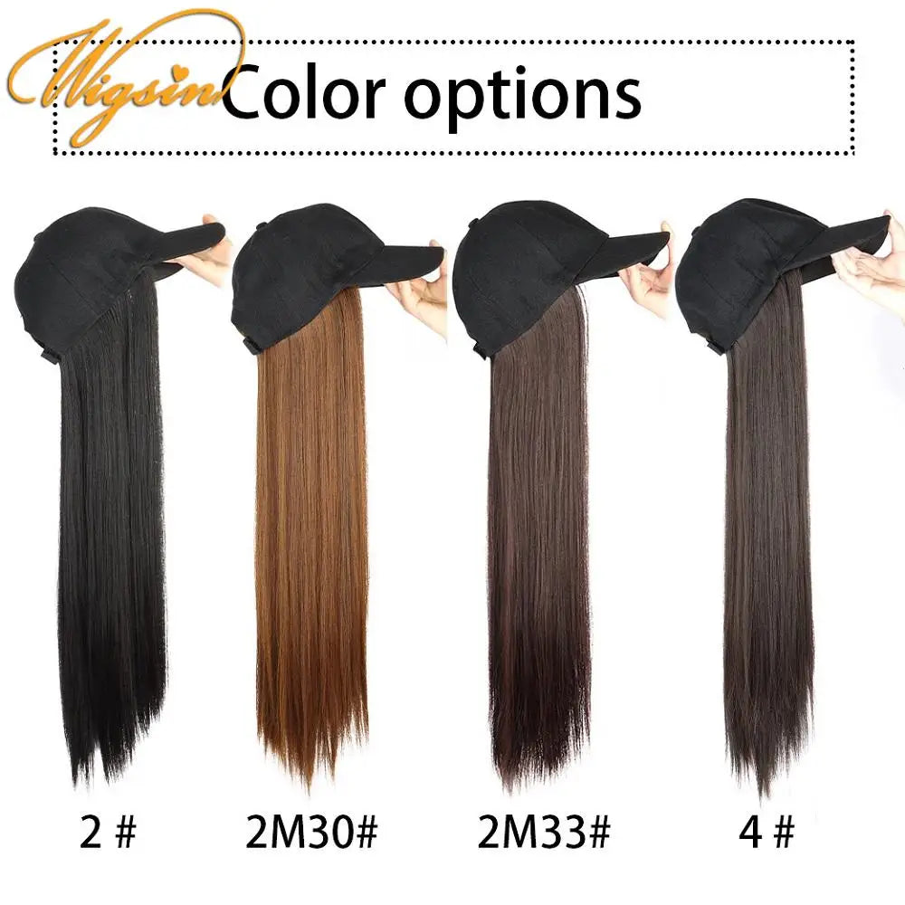 WIGSIN Synthetic  24Inch Long Straight One Piece Baseball Hair Hat Wig Adjustable Black Brown Hairpiece for Women
