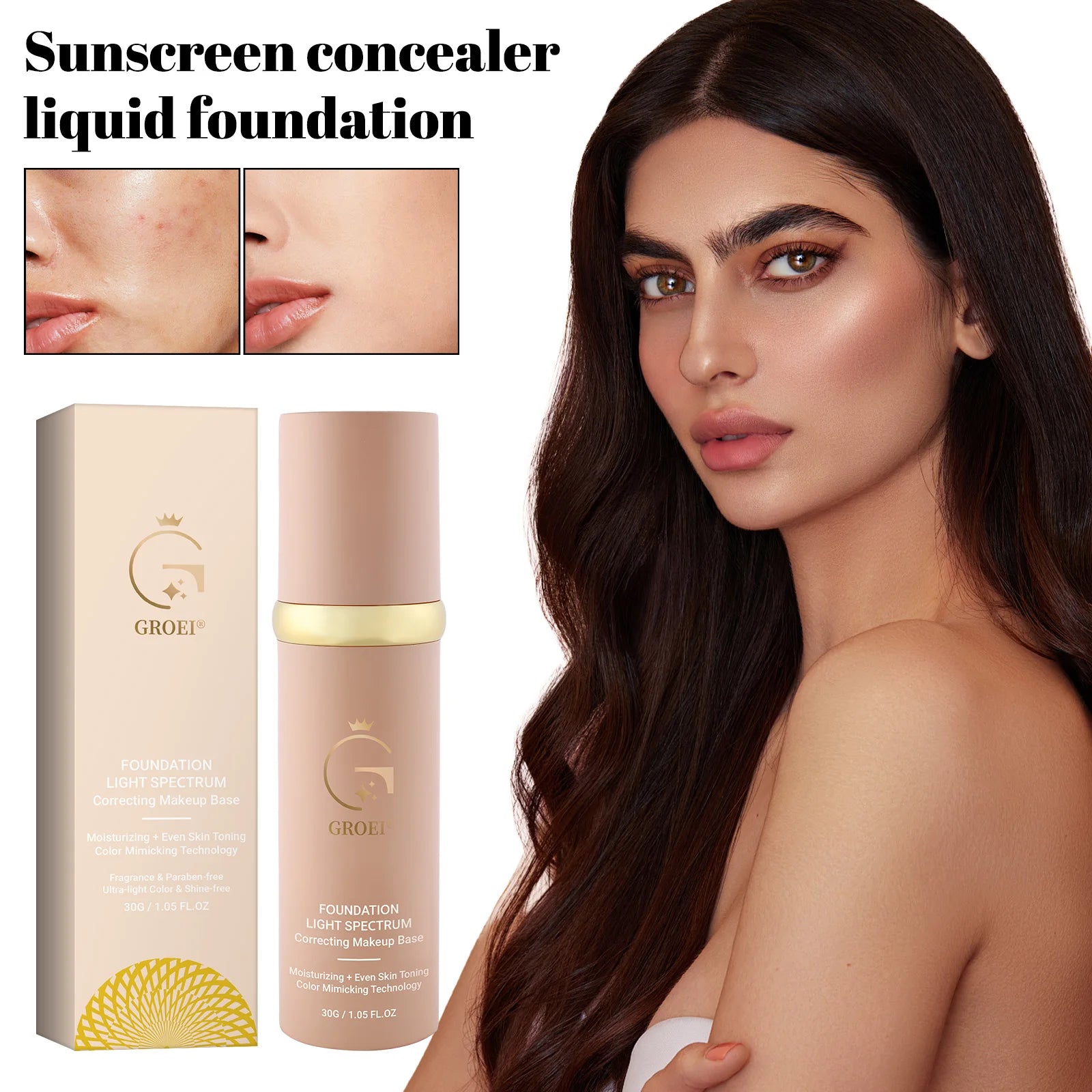 4-in-1 Foundation Liquid Makeup Serum Liquid Hydrating Full Coverage Concealer Light Spectrum Sunscreen SPF 50 Korean Makeup