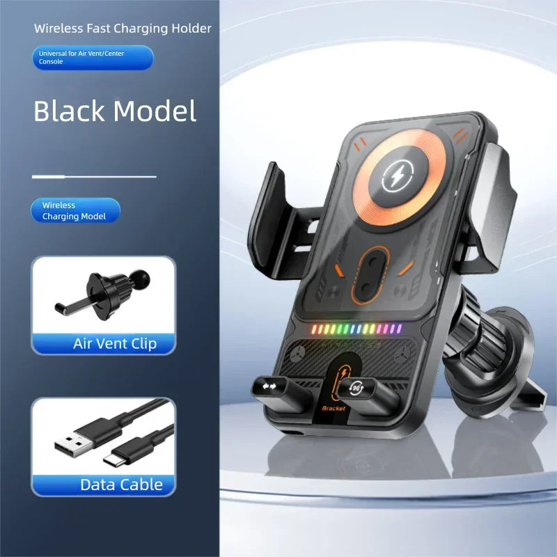 Auto-Clamping Wireless Car Charger Mount — 15W Fast Charging, Air Vent, 360° Rotation