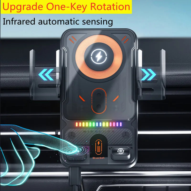 Auto-Clamping Wireless Car Charger Mount — 15W Fast Charging, Air Vent, 360° Rotation