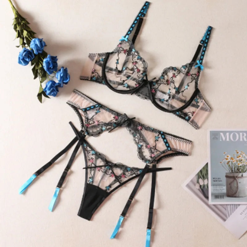 Romantic Lace Lingerie Set — Floral Underwire Bra & Brief, Sexy Women’s Underwear