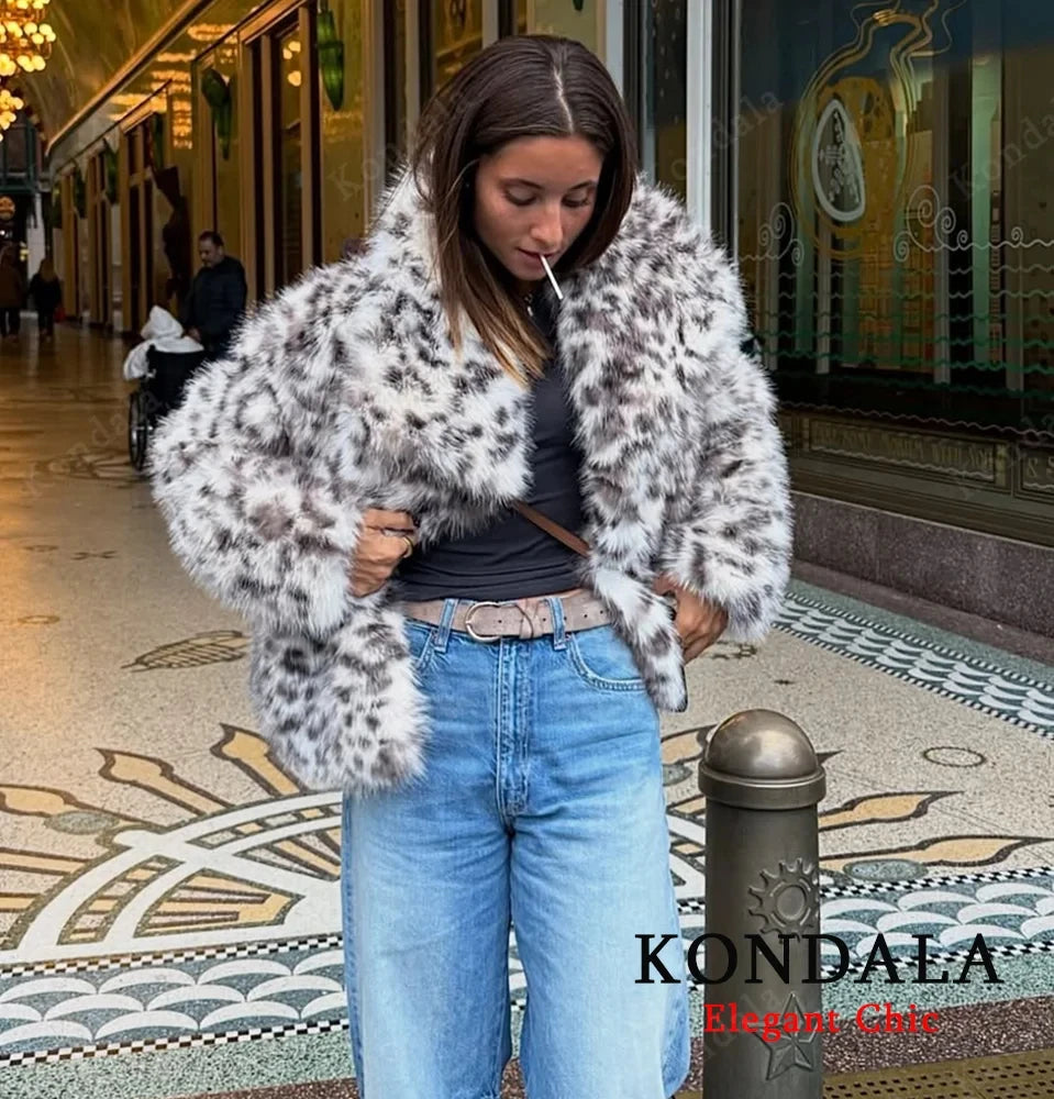KONDALA Elegant Fur Coat Women Fall Winter Fashion Warm Faux Fur Brown Coat 2025 New Fashion Vintage Casual Female Jacket Coat