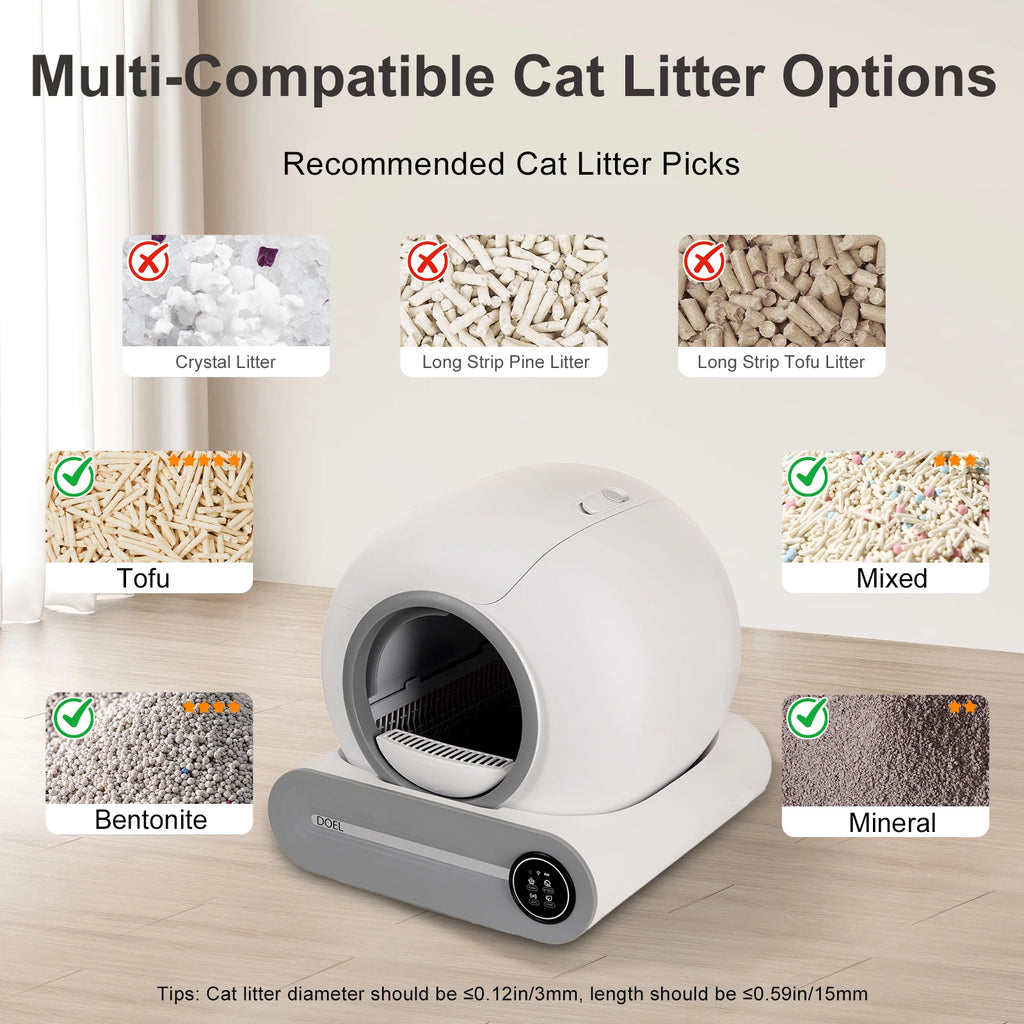 DOEL 2026 Upgrade Automatic Smart Litter Box, Self-Cleaning Cat Litter Box 65L Large Capacity, APP Control, 2.4G WiFi Only, Ion Odor Neutralization, Compatible with Clumping Litters, Ideal for Multi-Cat Homes