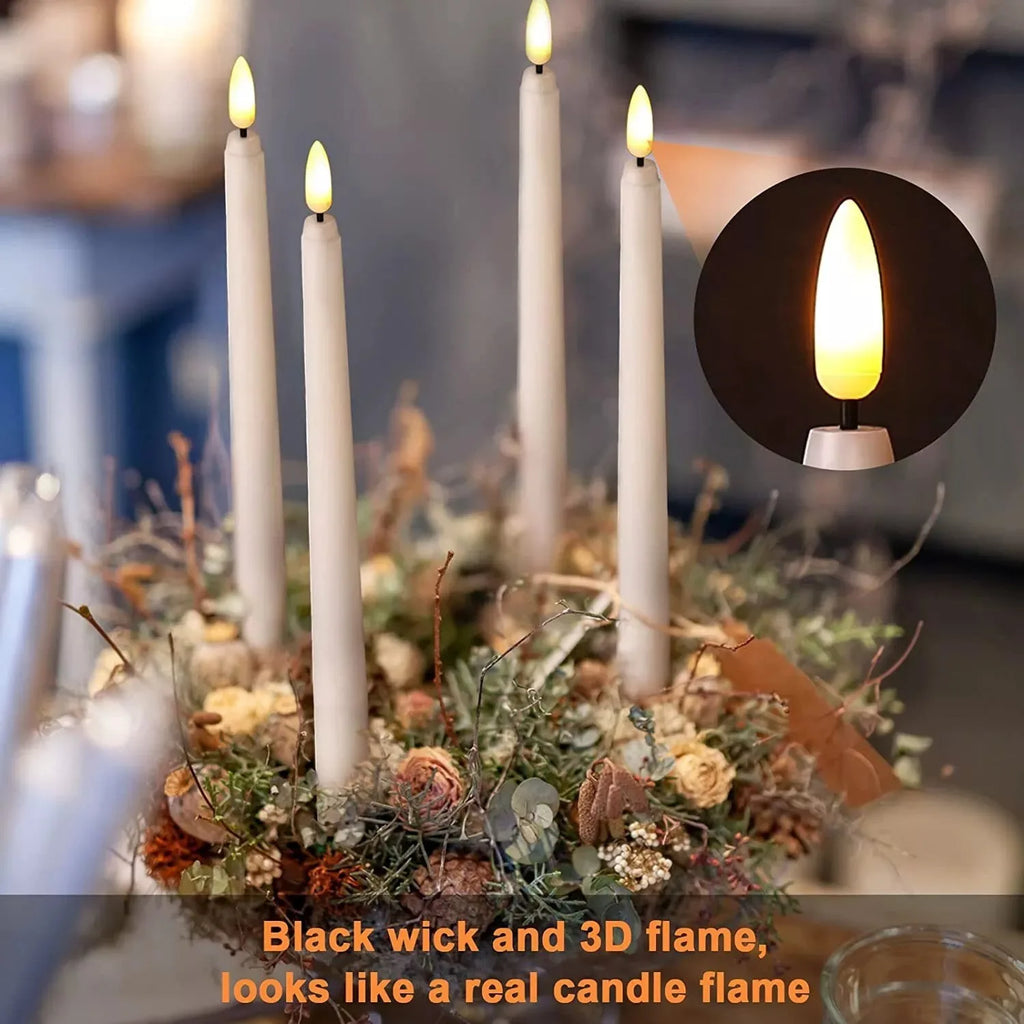 LED Flameless Taper Candles Flickering with 10-Key Remote 11" Battery Operated Ivory Candlesticks Christmas Home Wedding Decor