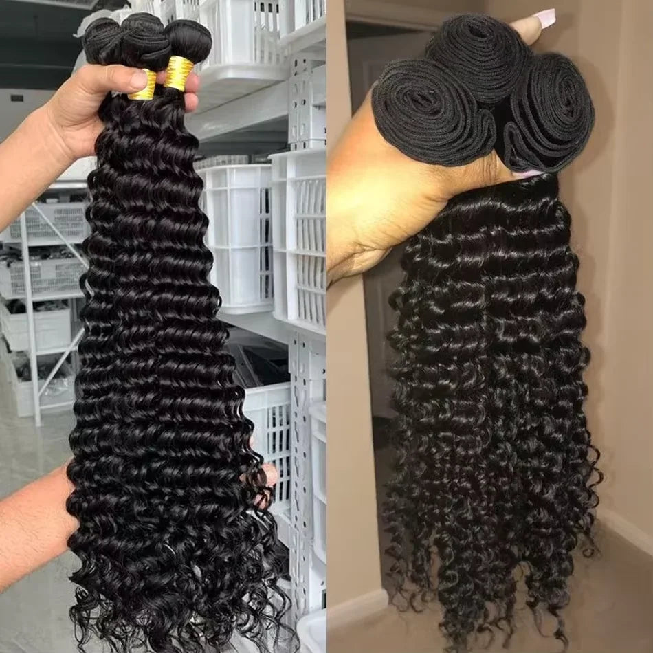 Burmese Raw Curly Human Hair Bundles — Deep Wave Remy Virgin Hair, 12–42 Inch