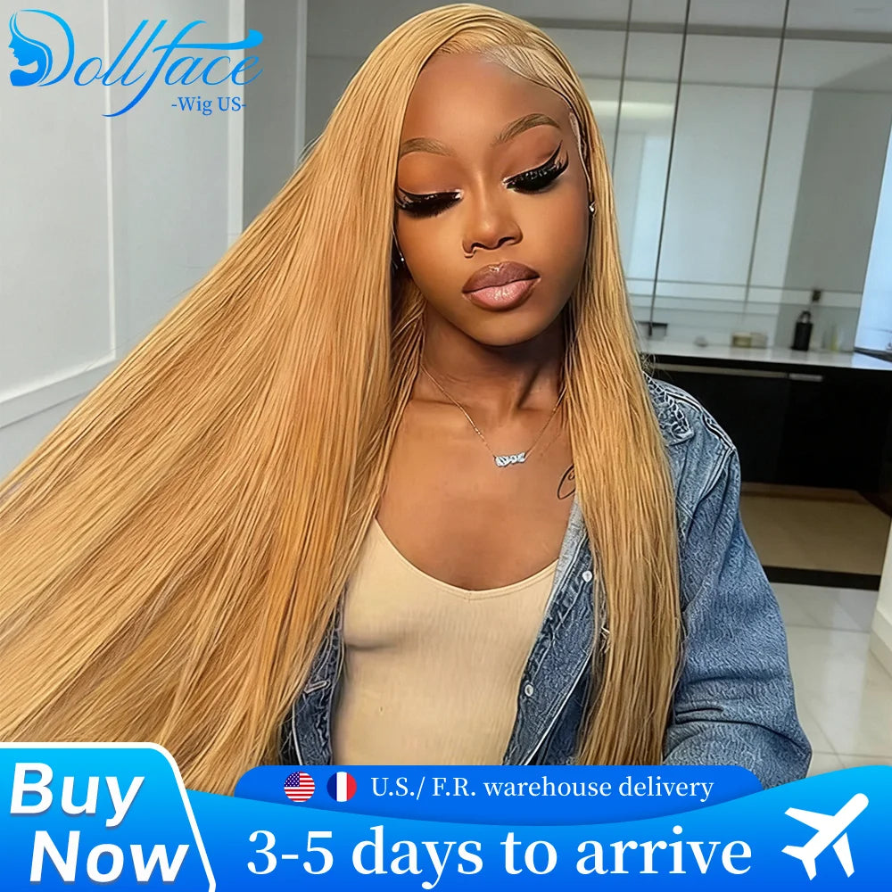 Straight Honey Blonde Wig 13x6 13x4 Hd Lace Frontal Wigs 30 36 Inch 200% Density #27 Blonde Colored Human Hair Wigs Pre Plucked